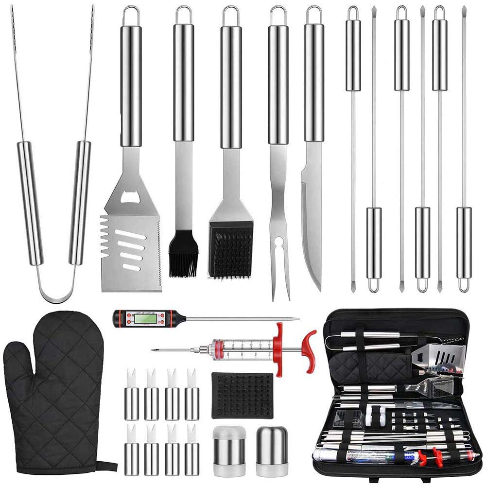 Profi-Grillbesteck-Set (25-teilig) in praktischer Tragetasche – Inkl. Grillhandschuh – Komplettes Zubehör für Fleisch, Fisch & Gemüse