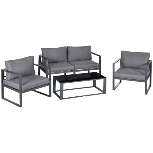 Outsunny 4-teiliges Garten-Lounge-Set – Modernes Aluminium-Ecksofa mit Tisch